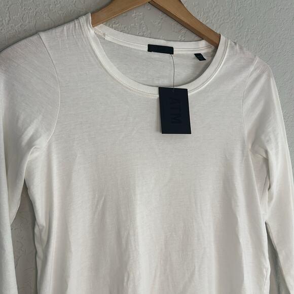 NEW ATM Cotton Long Sleeve Tee T-Shirt Crew White AW1369-OP2 Minimalist Preppy - Picture 3 of 6